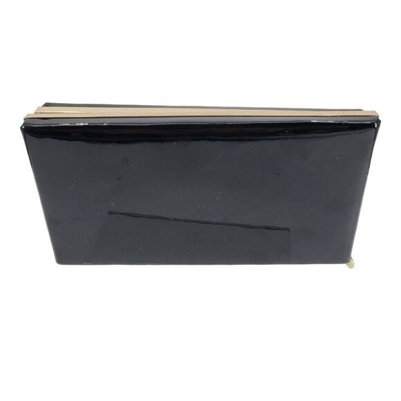Christian Lacroix Evening Clutch Black Vegan Faux Patent Leather Framed Zip - Picture 5 of 13
